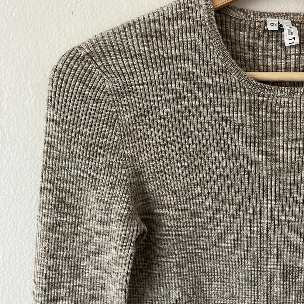 Tibi Printed Combed Cotton Sweater in Brown Crew Neck Fitted‎ Pullover size XXS